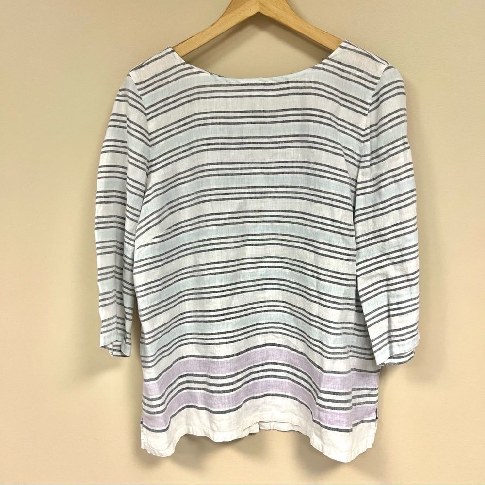 J Jill Love linen striped top with buttons on the back L